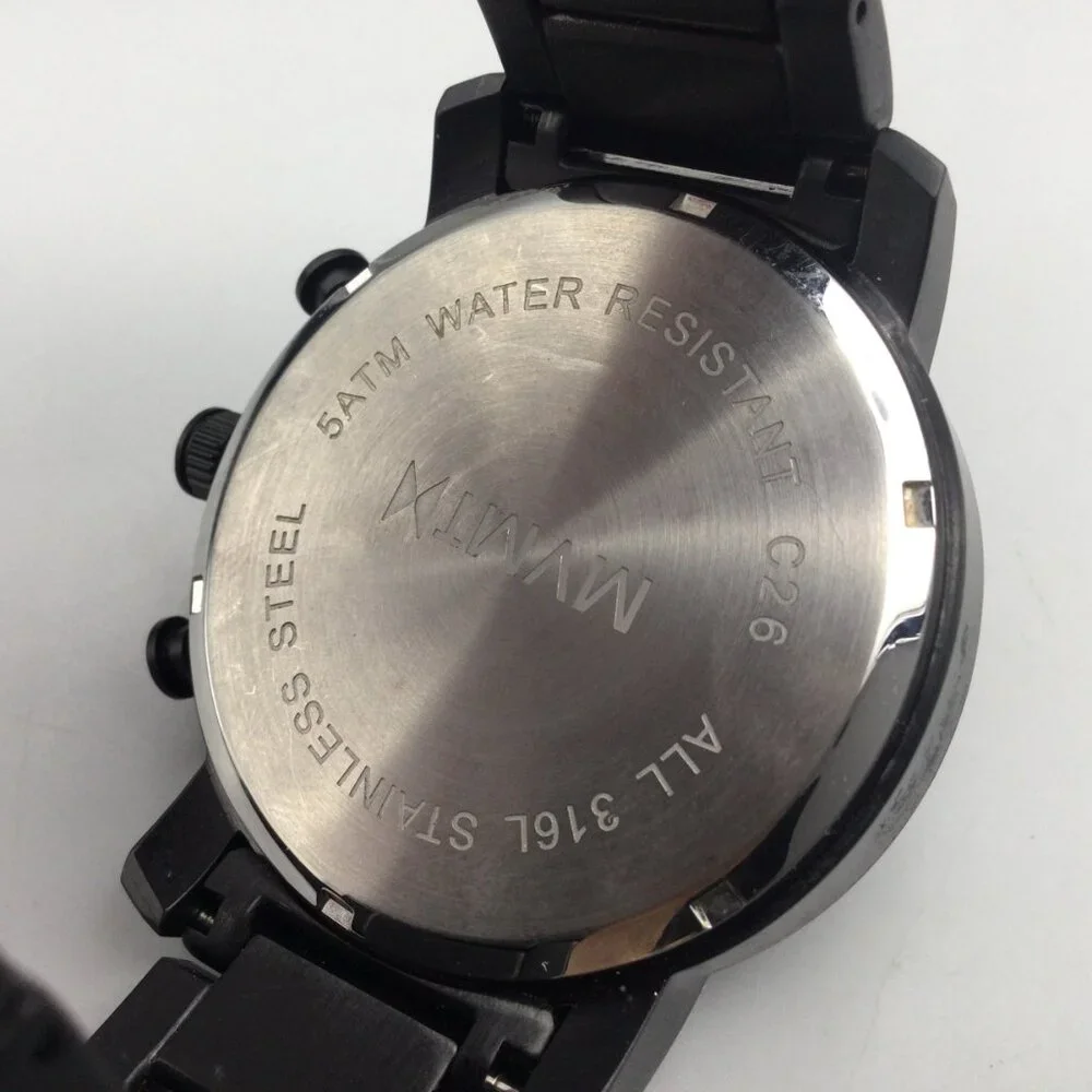 MVMT Chronograph Watch Men 45mm Black Date Stainless New Battery 7.75